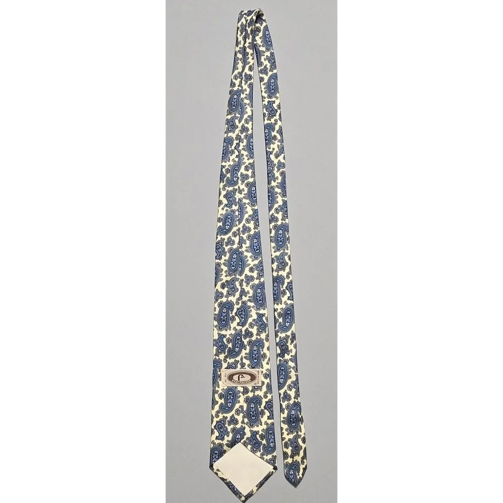 Bert Pulitzer Paisley 100% Silk Necktie Cream Blue 3.5x60 USA